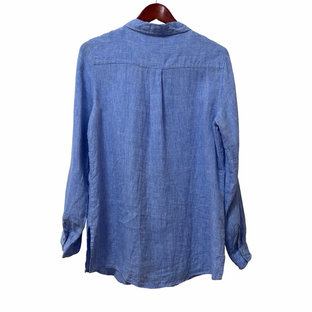 Jones & Co Womens Linen Button Up Shirt Size M Blue Coastal Beach Vacation FLAW - Picture 2 of 9